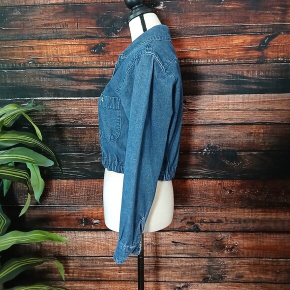 Oakbrook Denim Crop Top Size 8 Vintage 80s Blue Jean Long Sleeve US Made - Picture 6 of 8